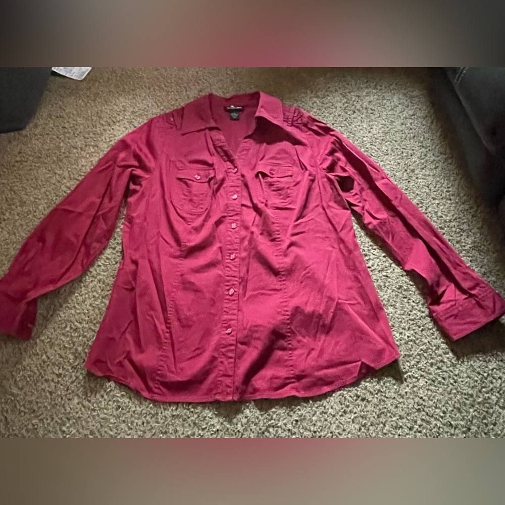 Lane Bryant Women's Deep Red Button-Up Shirt 14